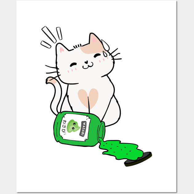 Cute Persian Cat Spilled Wasabi sauce Wall Art by Pet Station